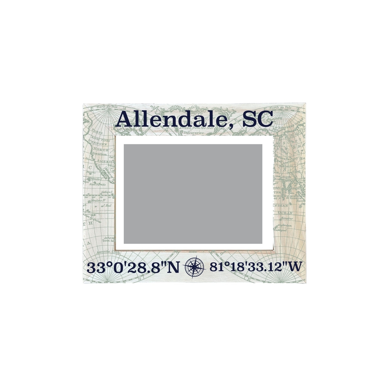 Allendale South Carolina Souvenir Wooden Photo Frame Compass Coordinates Design Matted To 4 X 6