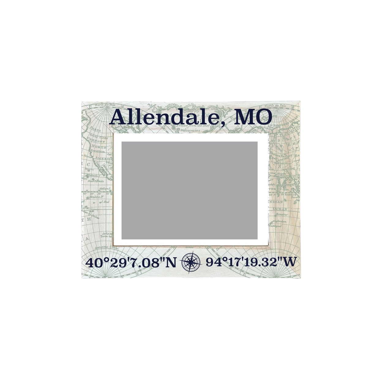 Allendale Missouri Souvenir Wooden Photo Frame Compass Coordinates Design Matted To 4 X 6