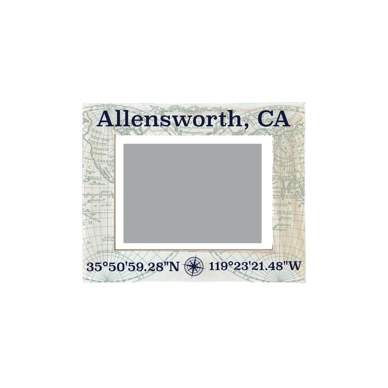Allensworth California Souvenir Wooden Photo Frame Compass Coordinates Design Matted To 4 X 6