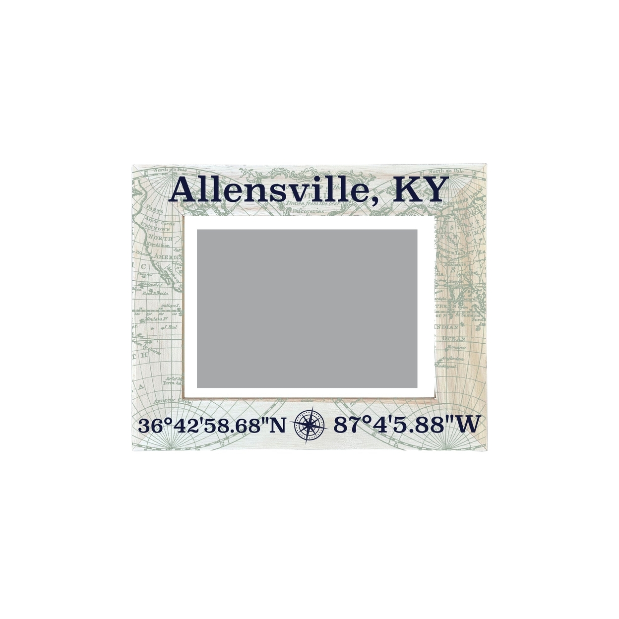 Allensville Kentucky Souvenir Wooden Photo Frame Compass Coordinates Design Matted To 4 X 6