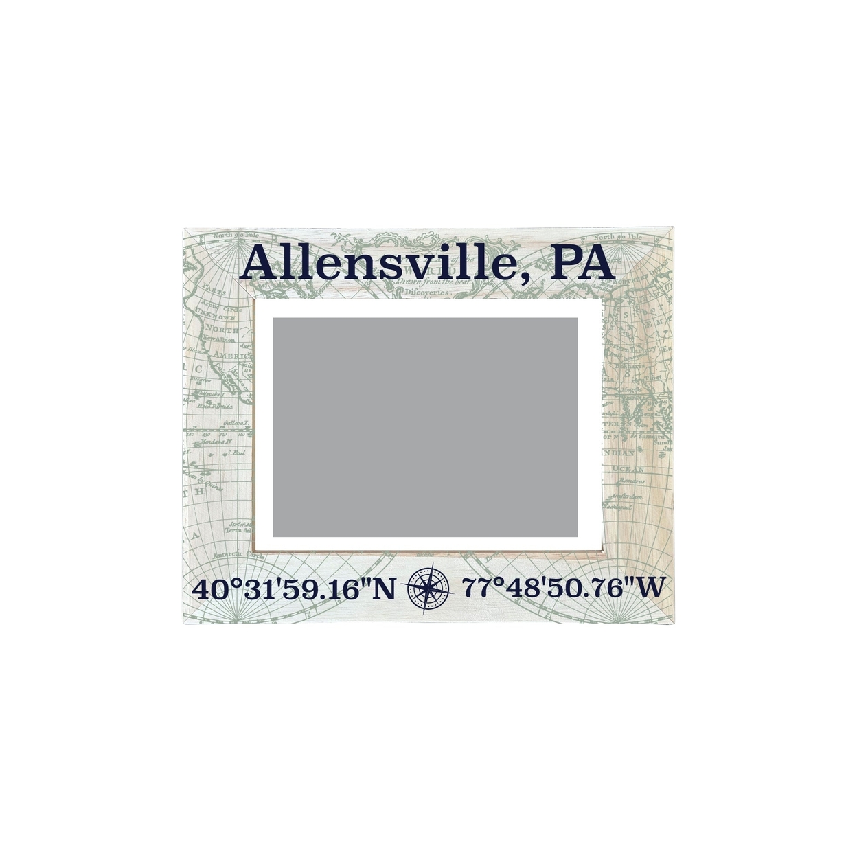Allensville Pennsylvania Souvenir Wooden Photo Frame Compass Coordinates Design Matted To 4 X 6