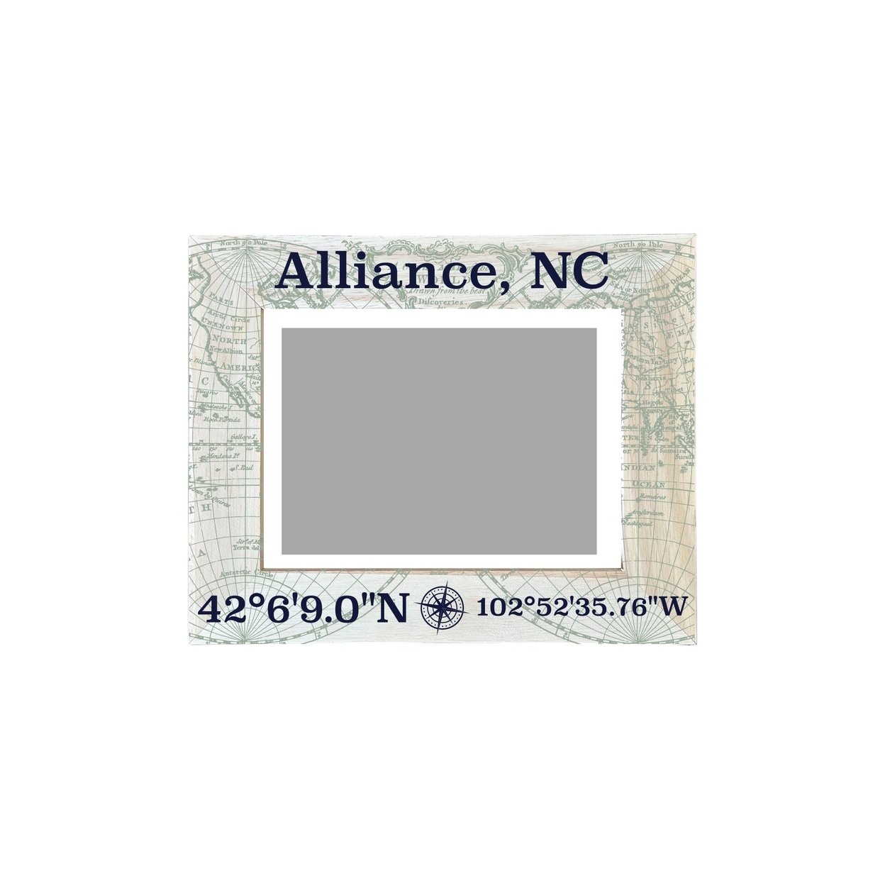 Alliance North Carolina Souvenir Wooden Photo Frame Compass Coordinates Design Matted To 4 X 6