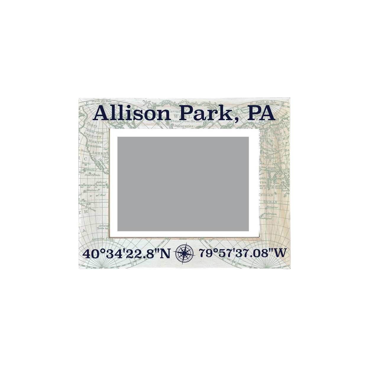 Allison Park Pennsylvania Souvenir Wooden Photo Frame Compass Coordinates Design Matted To 4 X 6