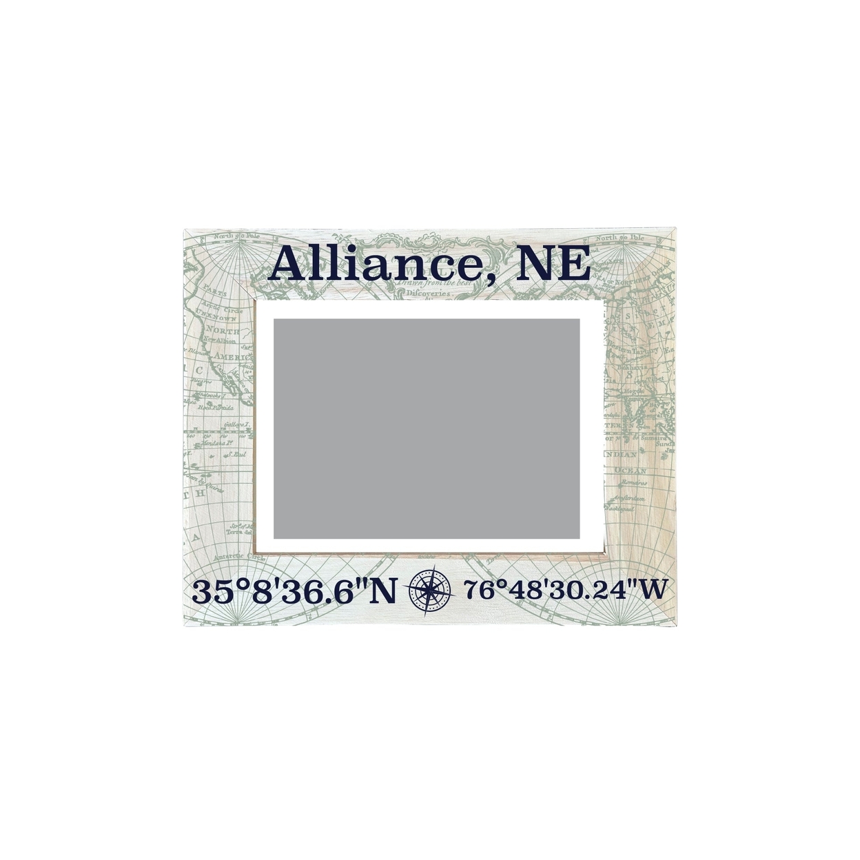 Alliance Nebraska Souvenir Wooden Photo Frame Compass Coordinates Design Matted To 4 X 6