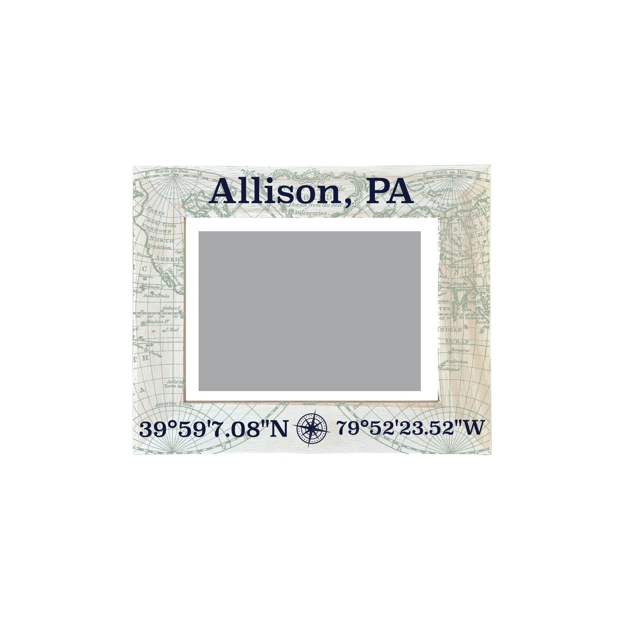 Allison Pennsylvania Souvenir Wooden Photo Frame Compass Coordinates Design Matted To 4 X 6