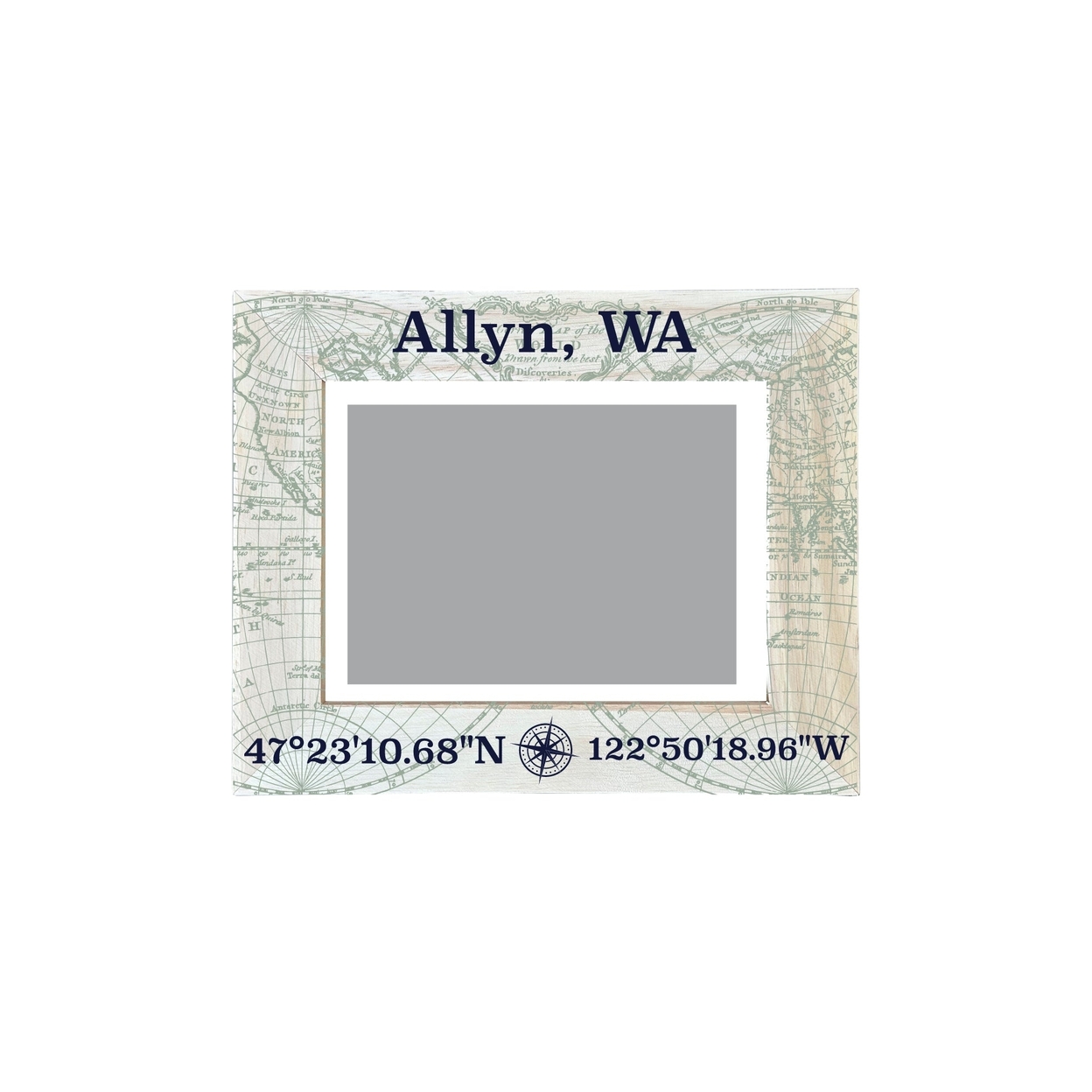 Allyn Washington Souvenir Wooden Photo Frame Compass Coordinates Design Matted To 4 X 6