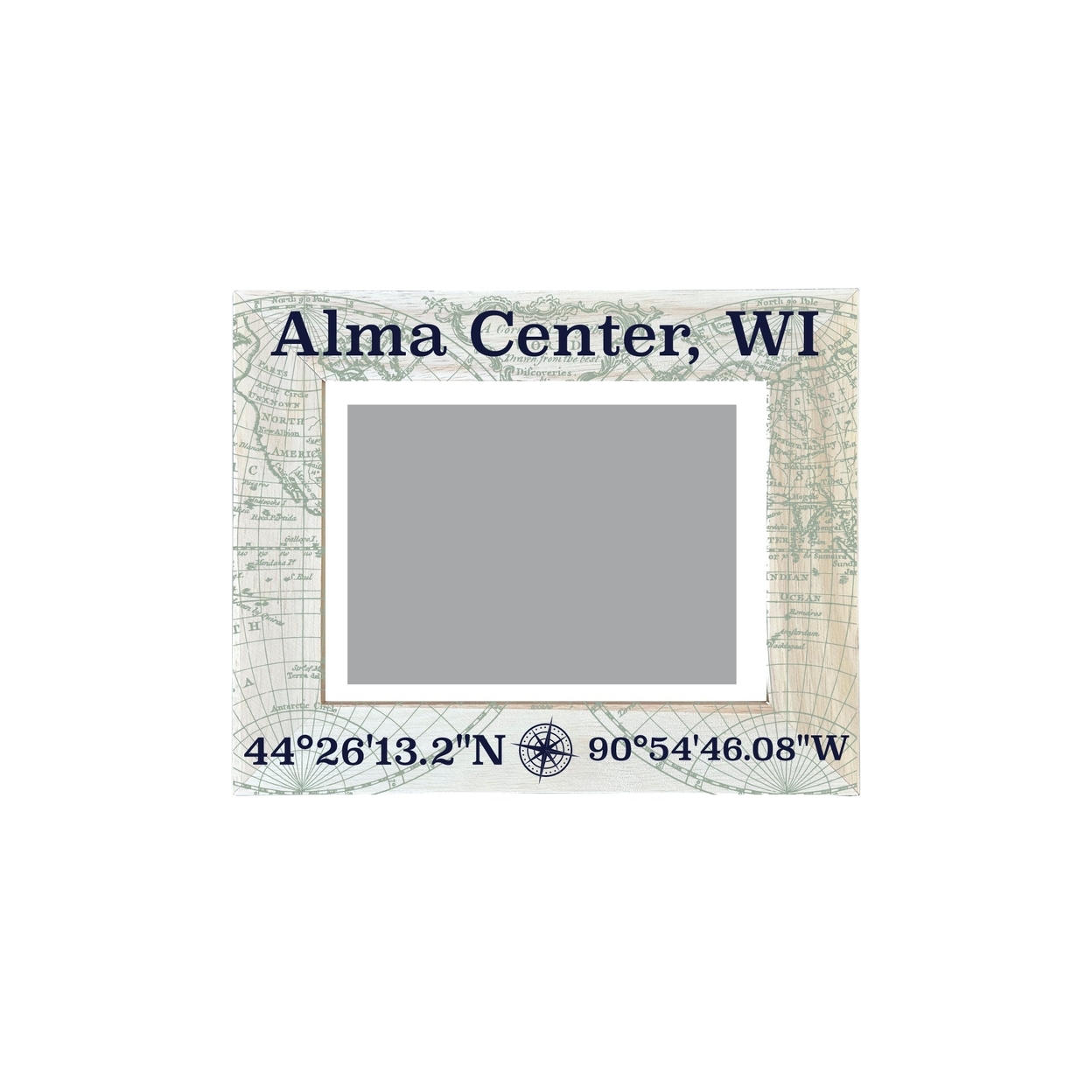 Alma Center Wisconsin Souvenir Wooden Photo Frame Compass Coordinates Design Matted To 4 X 6