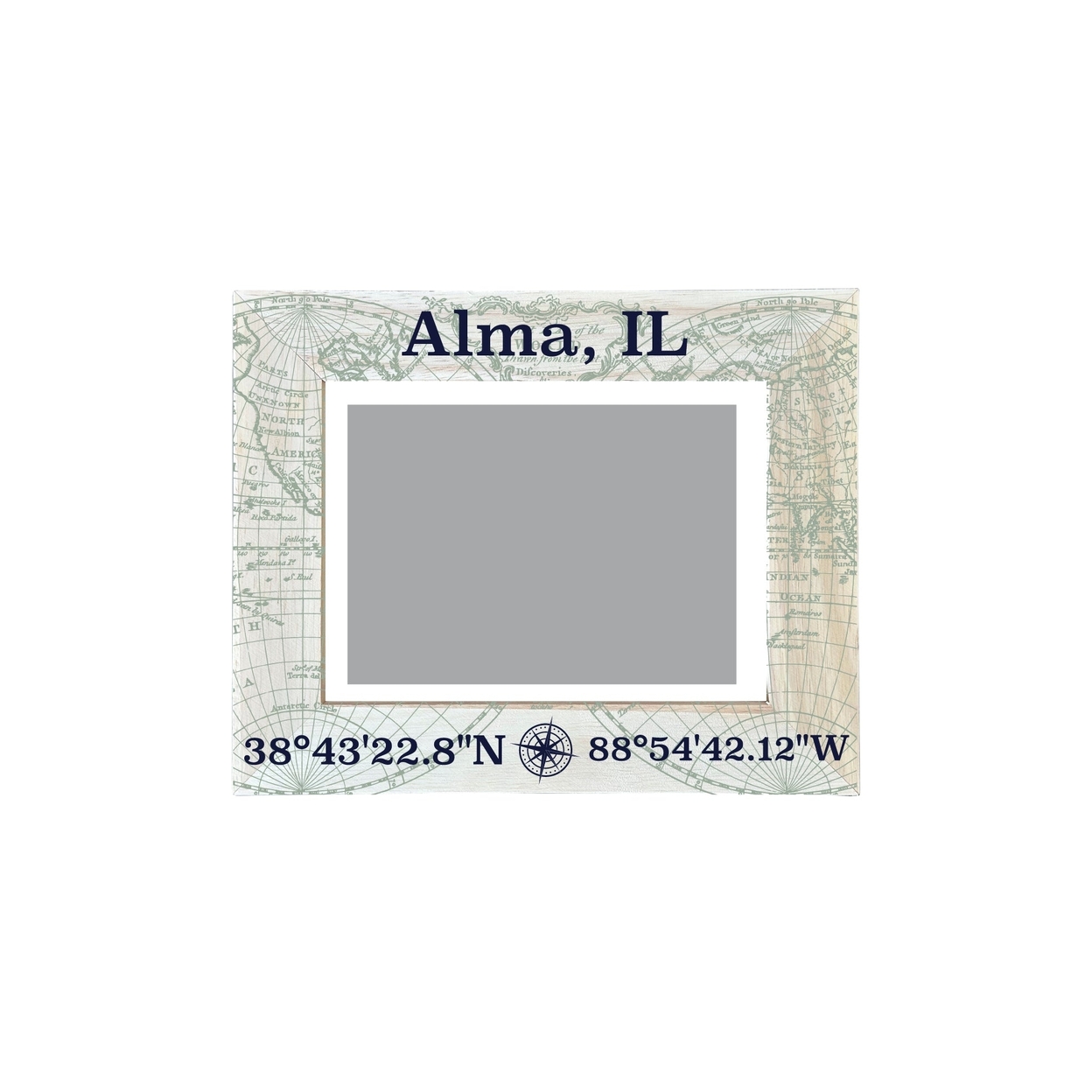 Alma Illinois Souvenir Wooden Photo Frame Compass Coordinates Design Matted To 4 X 6