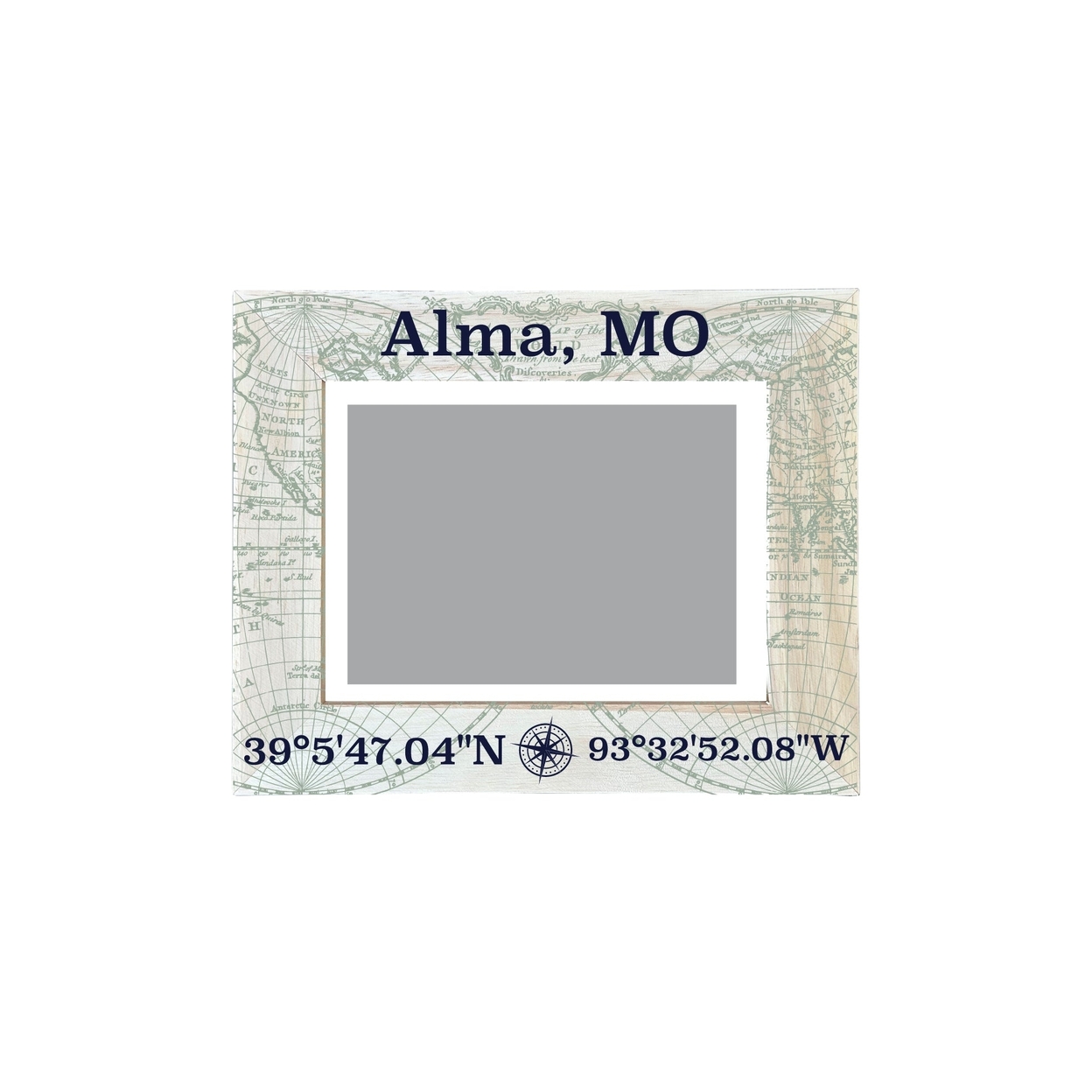 Alma Missouri Souvenir Wooden Photo Frame Compass Coordinates Design Matted To 4 X 6