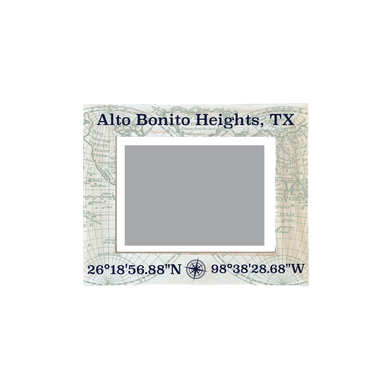 Alto Bonito Heights Texas Souvenir Wooden Photo Frame Compass Coordinates Design Matted To 4 X 6