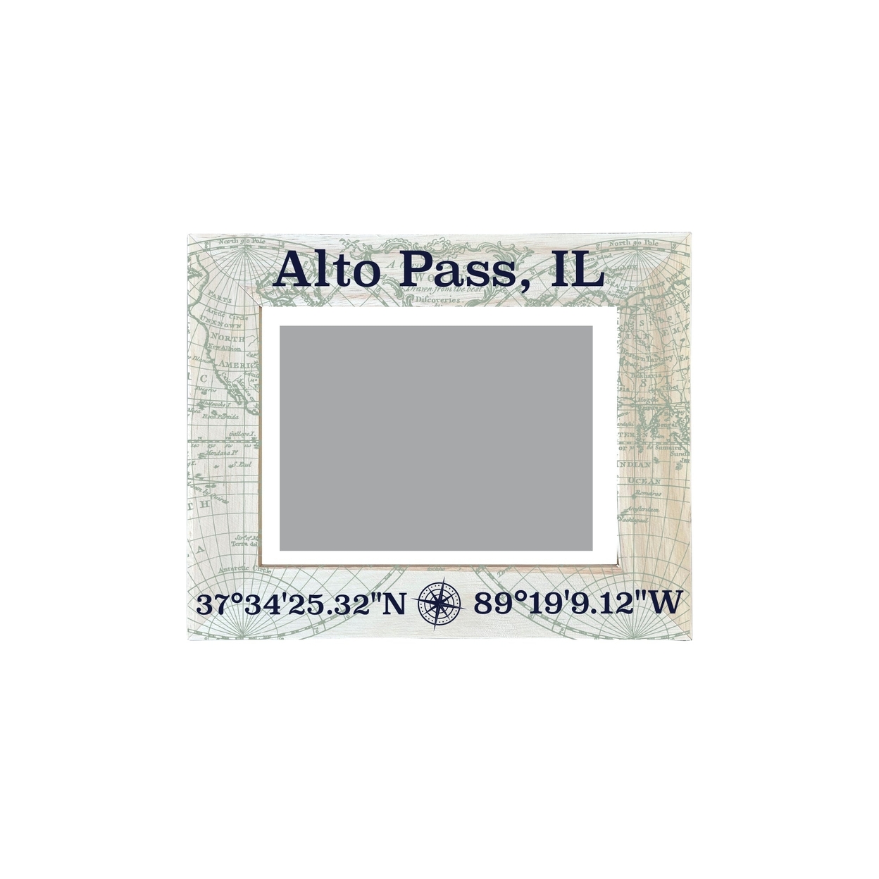 Alto Pass Illinois Souvenir Wooden Photo Frame Compass Coordinates Design Matted To 4 X 6