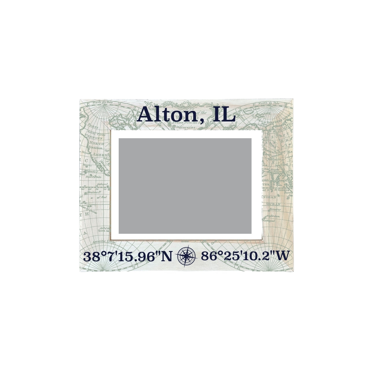 Alton Illinois Souvenir Wooden Photo Frame Compass Coordinates Design Matted To 4 X 6