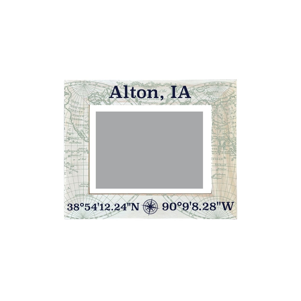 Alton Iowa Souvenir Wooden Photo Frame Compass Coordinates Design Matted To 4 X 6