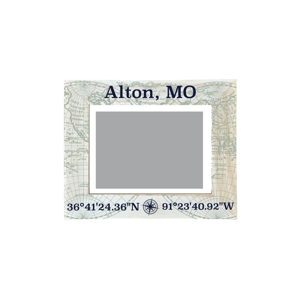 Alton Missouri Souvenir Wooden Photo Frame Compass Coordinates Design Matted To 4 X 6