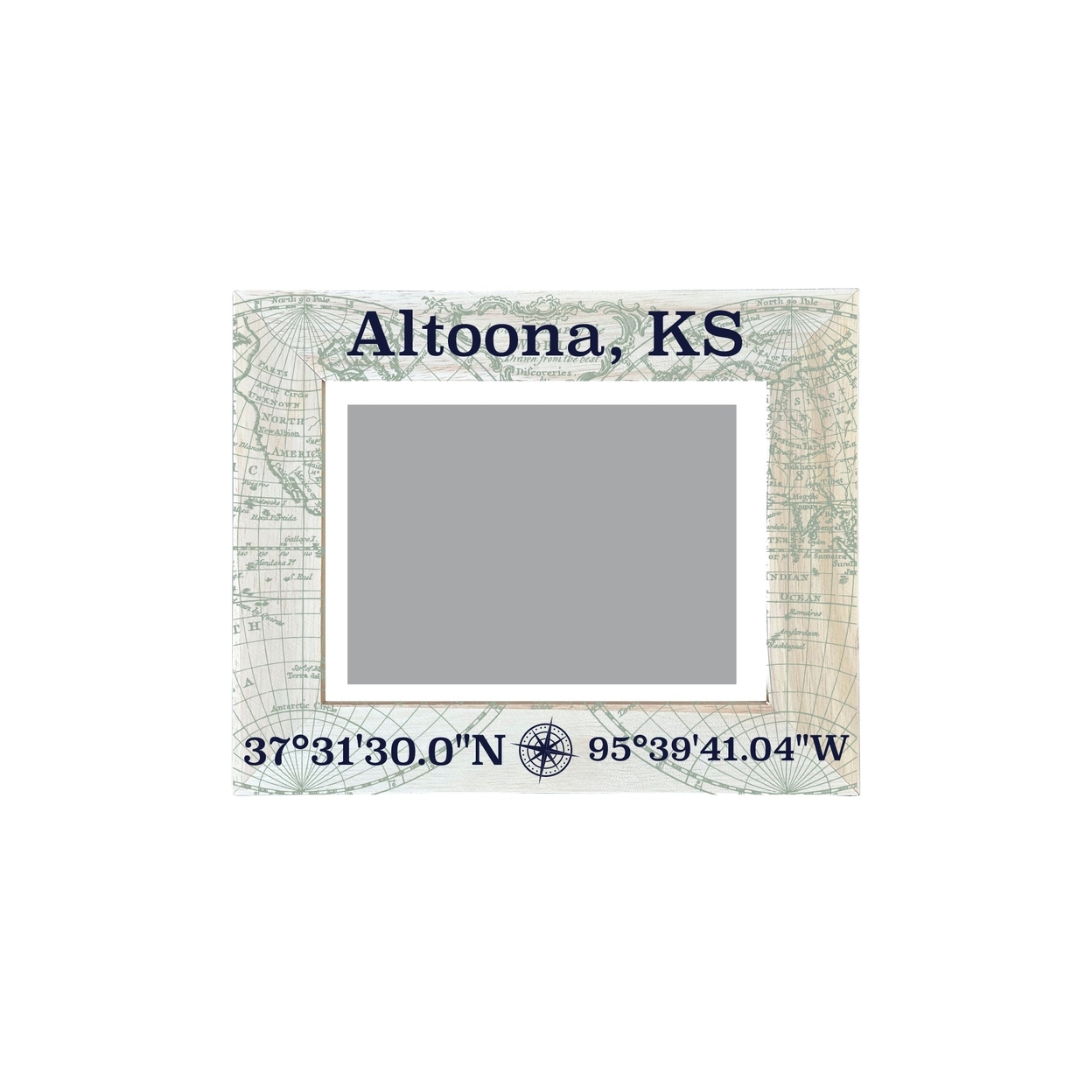 Altoona Kansas Souvenir Wooden Photo Frame Compass Coordinates Design Matted To 4 X 6