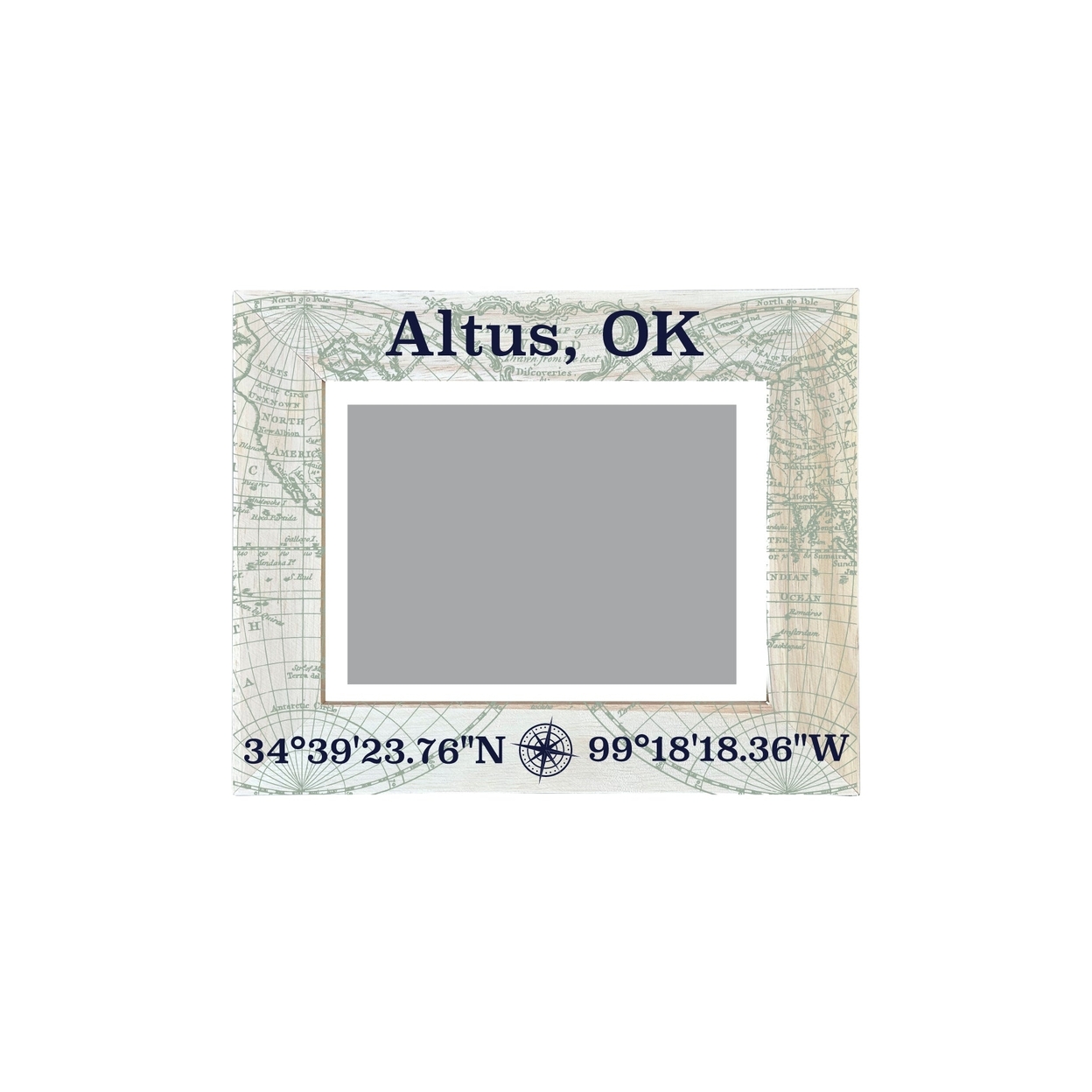 Altus Oklahoma Souvenir Wooden Photo Frame Compass Coordinates Design Matted To 4 X 6
