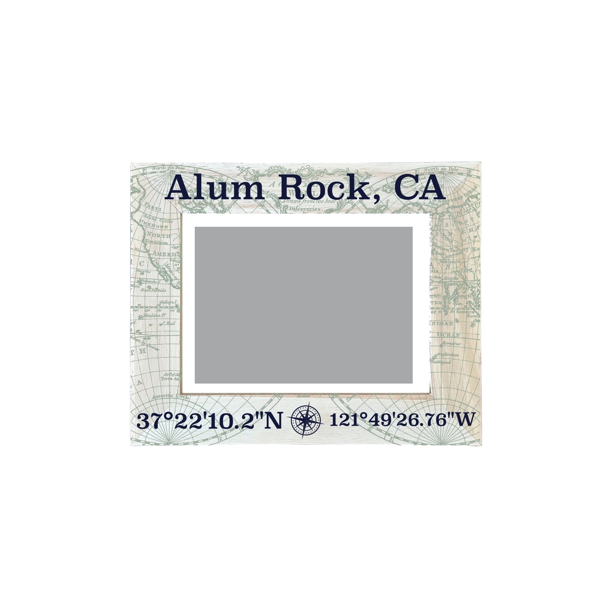 Alum Rock California Souvenir Wooden Photo Frame Compass Coordinates Design Matted To 4 X 6