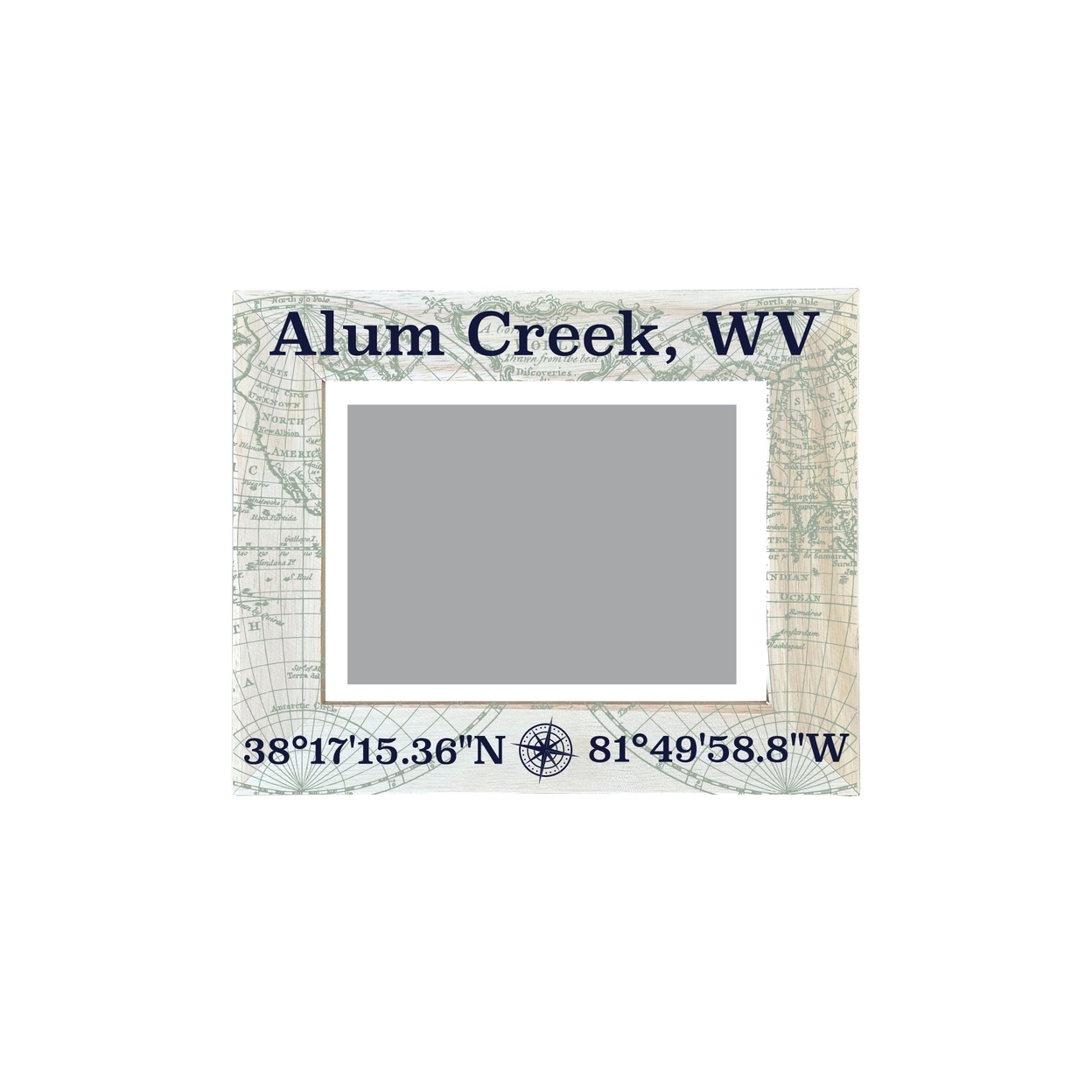 Alum Creek West Virginia Souvenir Wooden Photo Frame Compass Coordinates Design Matted To 4 X 6