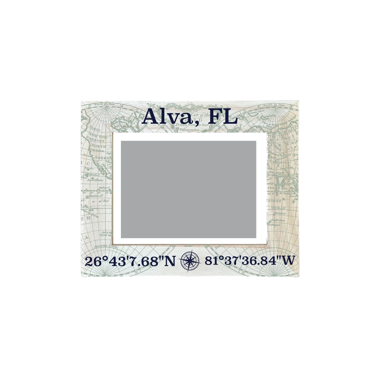 Alva Florida Souvenir Wooden Photo Frame Compass Coordinates Design Matted To 4 X 6