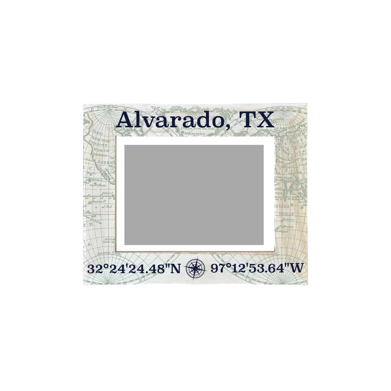 Alvarado Texas Souvenir Wooden Photo Frame Compass Coordinates Design Matted To 4 X 6