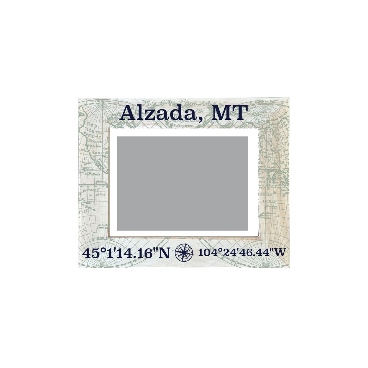 Alzada Montana Souvenir Wooden Photo Frame Compass Coordinates Design Matted To 4 X 6