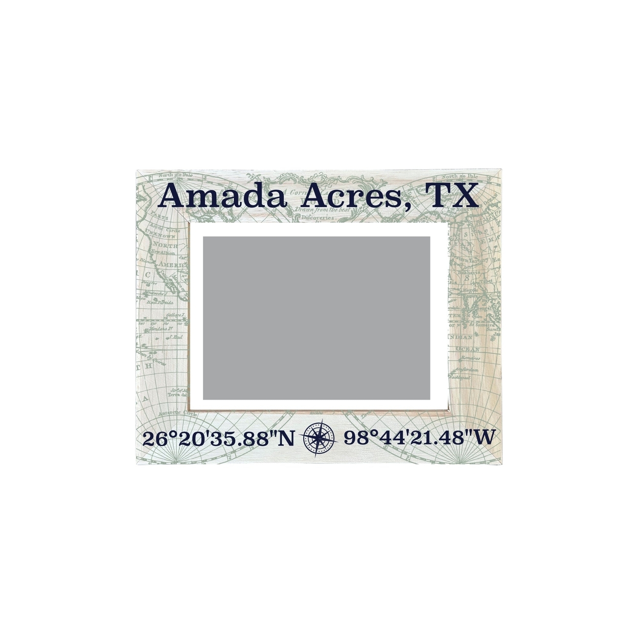 Amada Acres Texas Souvenir Wooden Photo Frame Compass Coordinates Design Matted To 4 X 6