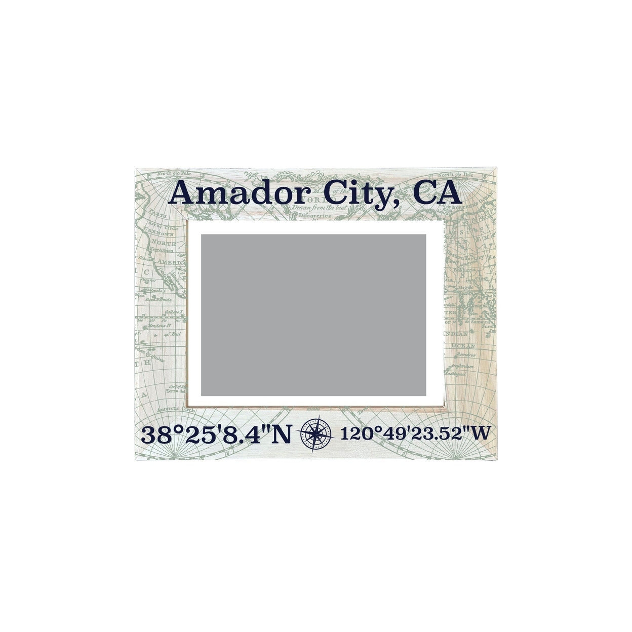 Amador City California Souvenir Wooden Photo Frame Compass Coordinates Design Matted To 4 X 6