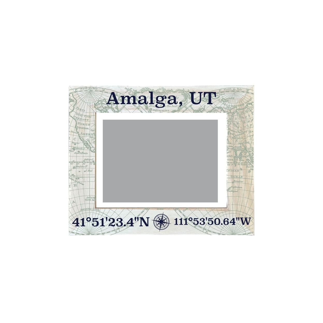 Amalga Utah Souvenir Wooden Photo Frame Compass Coordinates Design Matted To 4 X 6