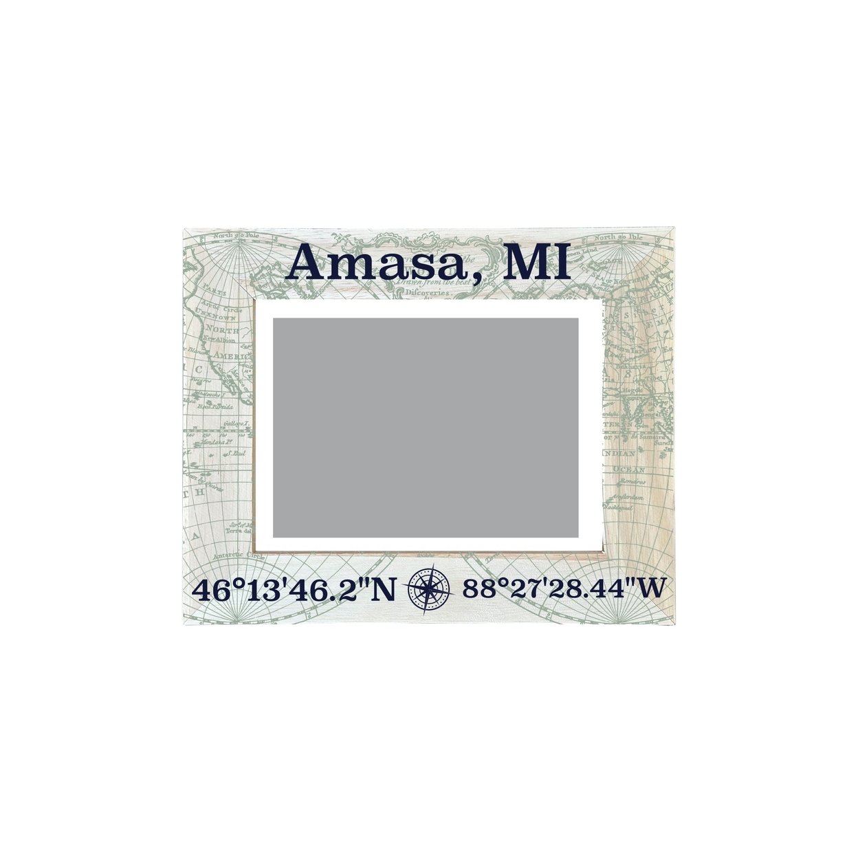 Amasa Michigan Souvenir Wooden Photo Frame Compass Coordinates Design Matted To 4 X 6