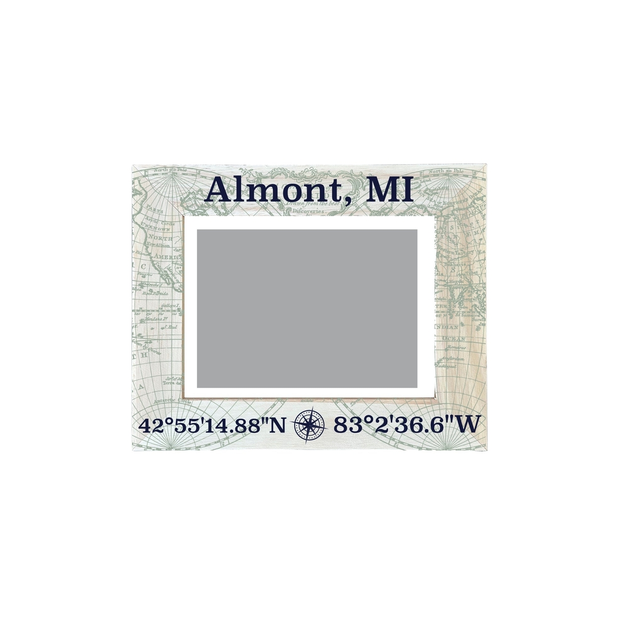 Almont Michigan Souvenir Wooden Photo Frame Compass Coordinates Design Matted To 4 X 6