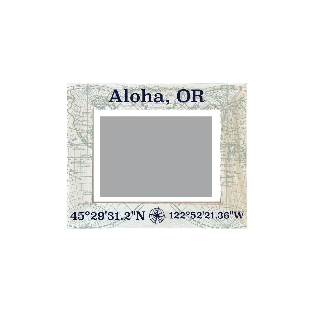 Aloha Oregon Souvenir Wooden Photo Frame Compass Coordinates Design Matted To 4 X 6