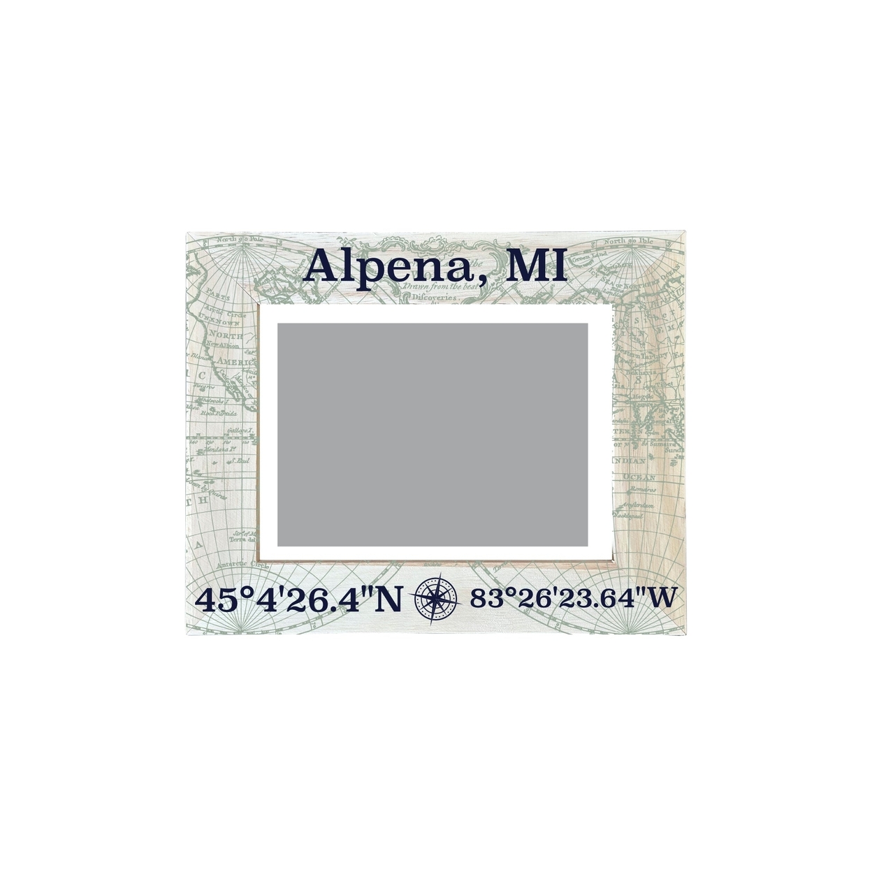 Alpena Michigan Souvenir Wooden Photo Frame Compass Coordinates Design Matted To 4 X 6