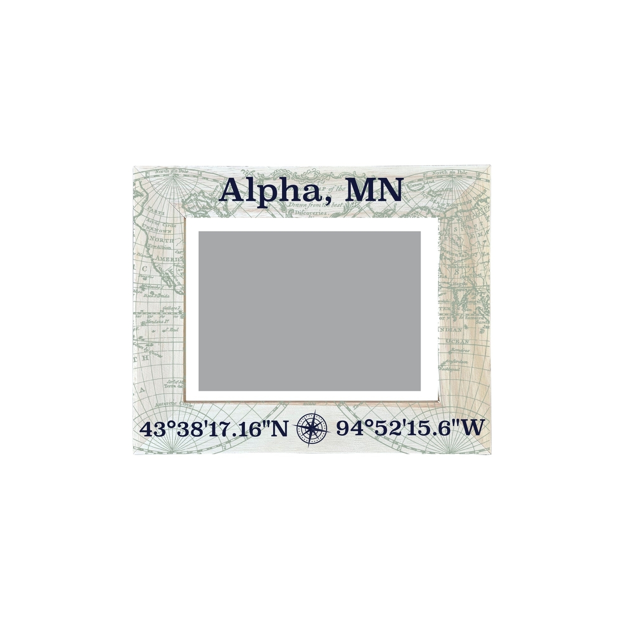 Alpha Minnesota Souvenir Wooden Photo Frame Compass Coordinates Design Matted To 4 X 6
