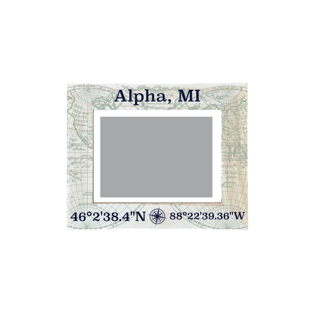 Alpha Michigan Souvenir Wooden Photo Frame Compass Coordinates Design Matted To 4 X 6