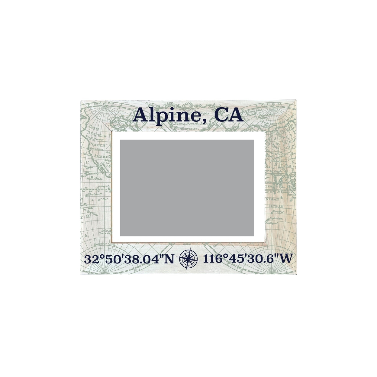 Alpine California Souvenir Wooden Photo Frame Compass Coordinates Design Matted To 4 X 6