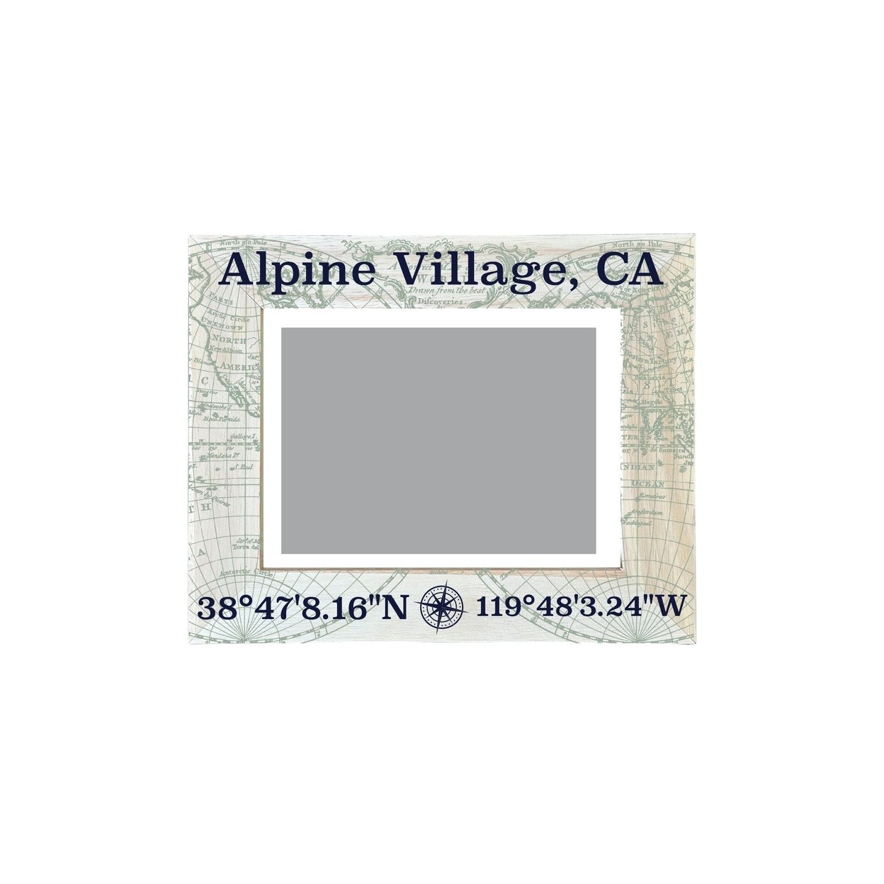 Alpine Village California Souvenir Wooden Photo Frame Compass Coordinates Design Matted To 4 X 6