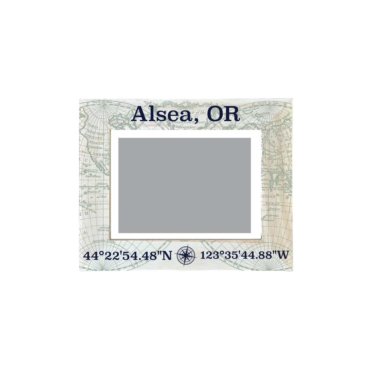 Alsea Oregon Souvenir Wooden Photo Frame Compass Coordinates Design Matted To 4 X 6