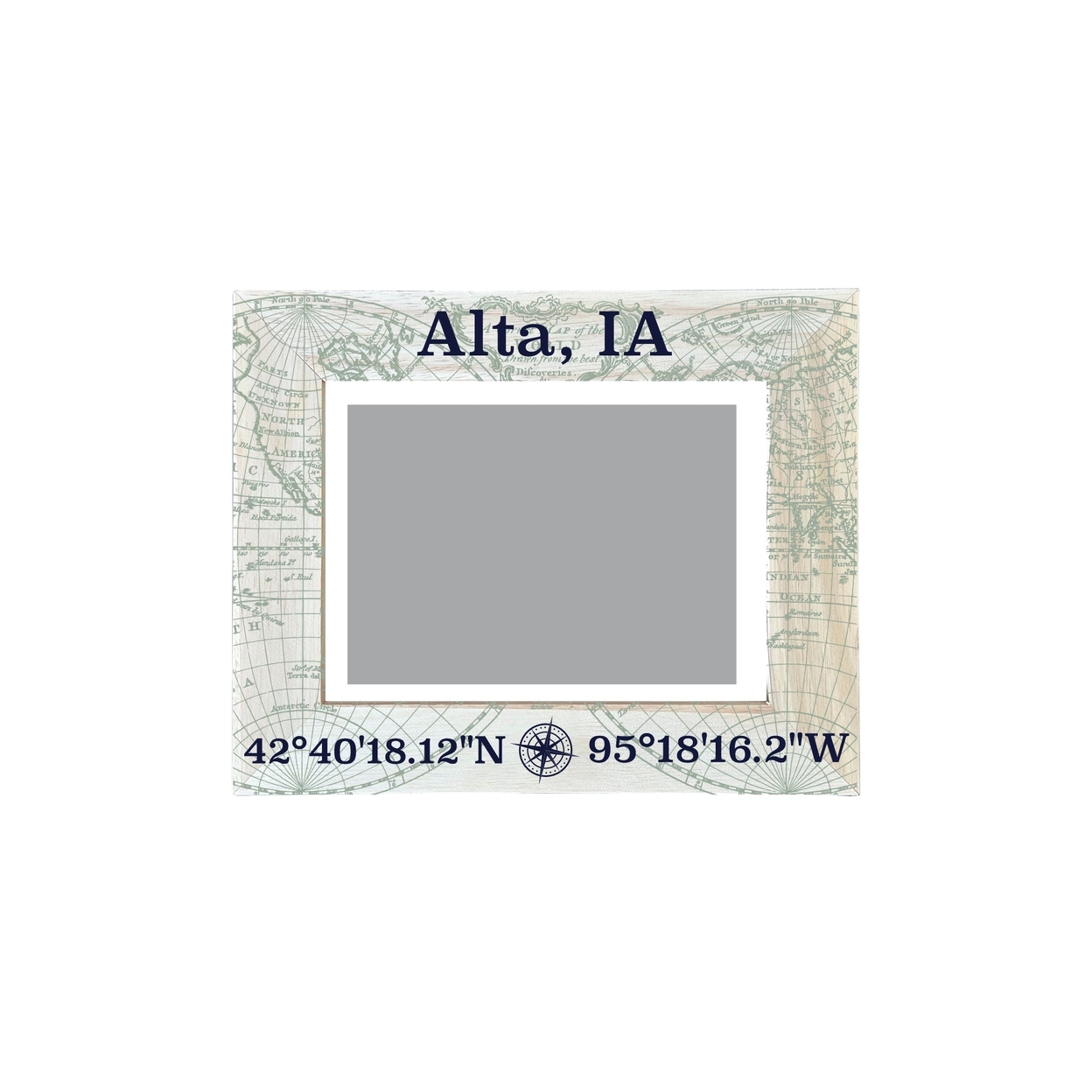 Alta Iowa Souvenir Wooden Photo Frame Compass Coordinates Design Matted To 4 X 6