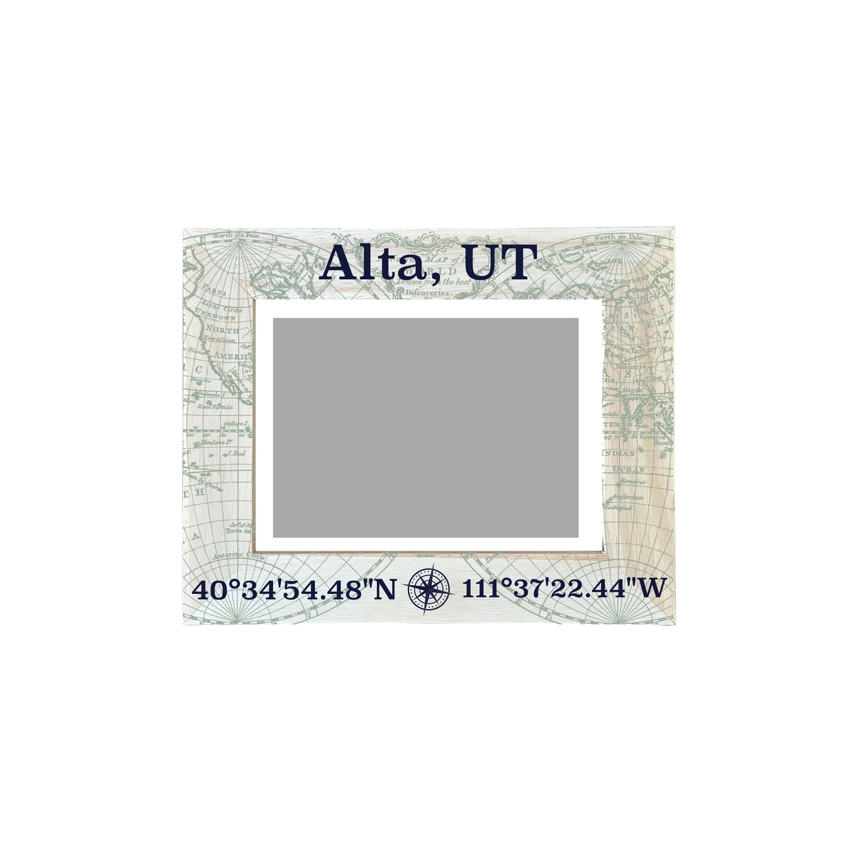 Alta Utah Souvenir Wooden Photo Frame Compass Coordinates Design Matted To 4 X 6