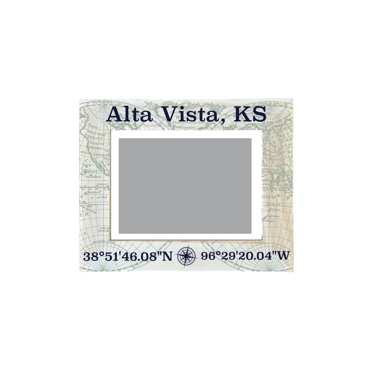 Alta Vista Kansas Souvenir Wooden Photo Frame Compass Coordinates Design Matted To 4 X 6