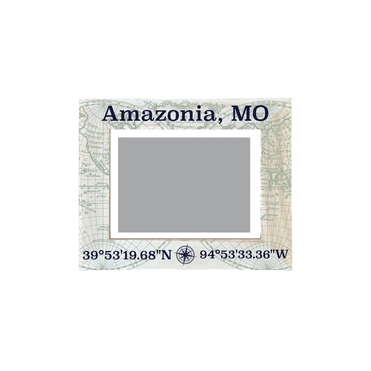 Amazonia Missouri Souvenir Wooden Photo Frame Compass Coordinates Design Matted To 4 X 6