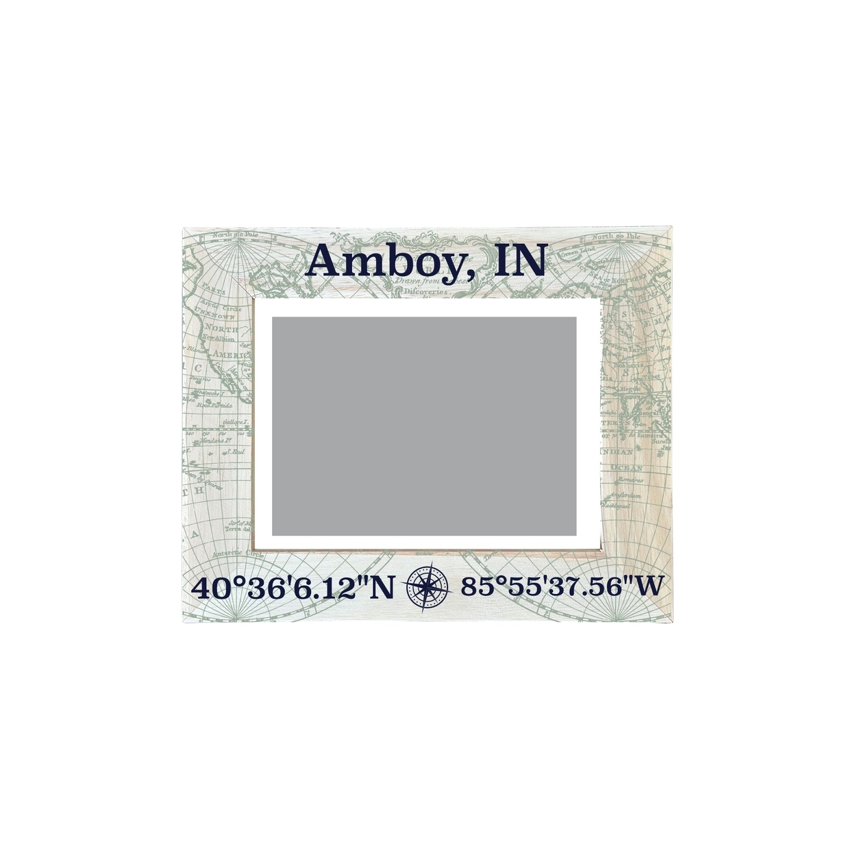 Amboy Indiana Souvenir Wooden Photo Frame Compass Coordinates Design Matted To 4 X 6