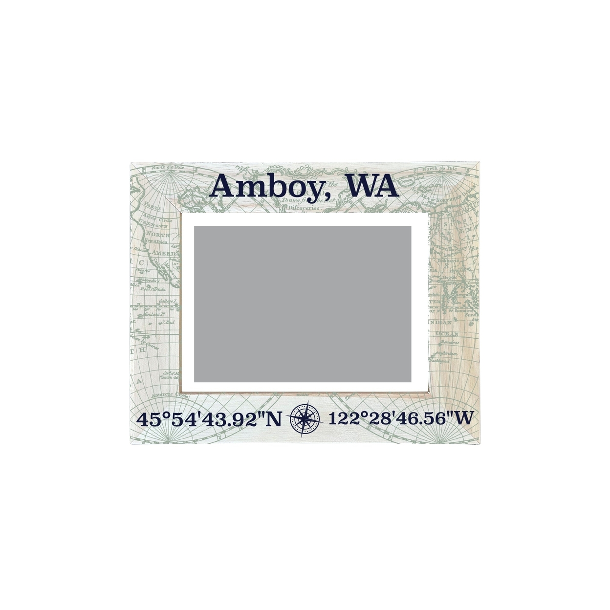 Amboy Washington Souvenir Wooden Photo Frame Compass Coordinates Design Matted To 4 X 6