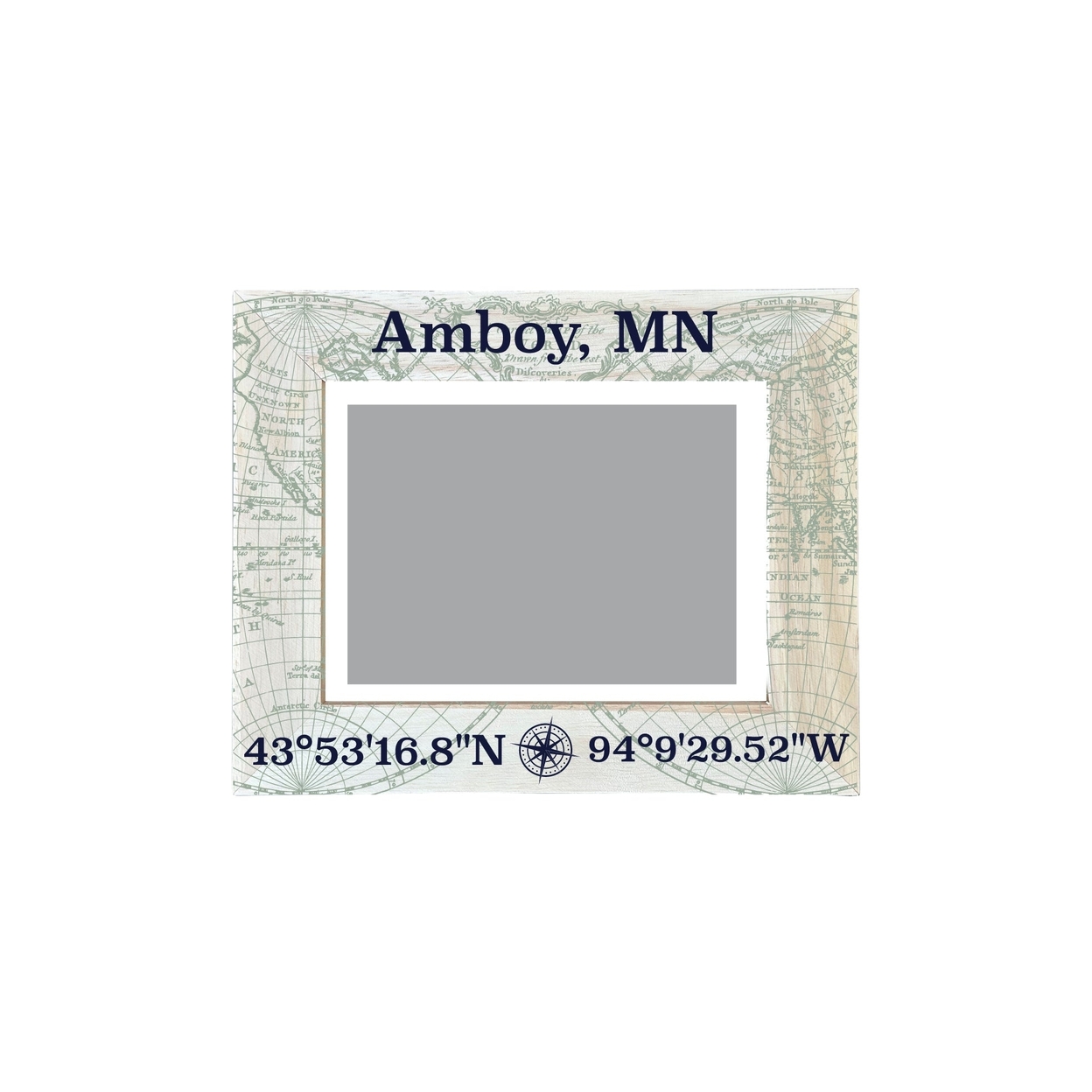 Amboy Minnesota Souvenir Wooden Photo Frame Compass Coordinates Design Matted To 4 X 6