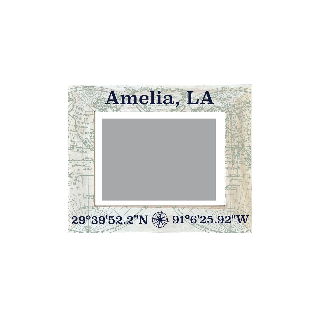 Amelia Louisiana Souvenir Wooden Photo Frame Compass Coordinates Design Matted To 4 X 6