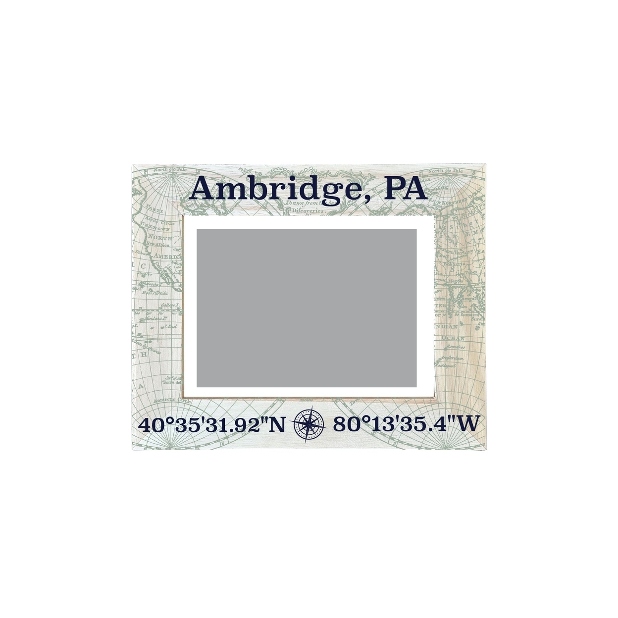 Ambridge Pennsylvania Souvenir Wooden Photo Frame Compass Coordinates Design Matted To 4 X 6