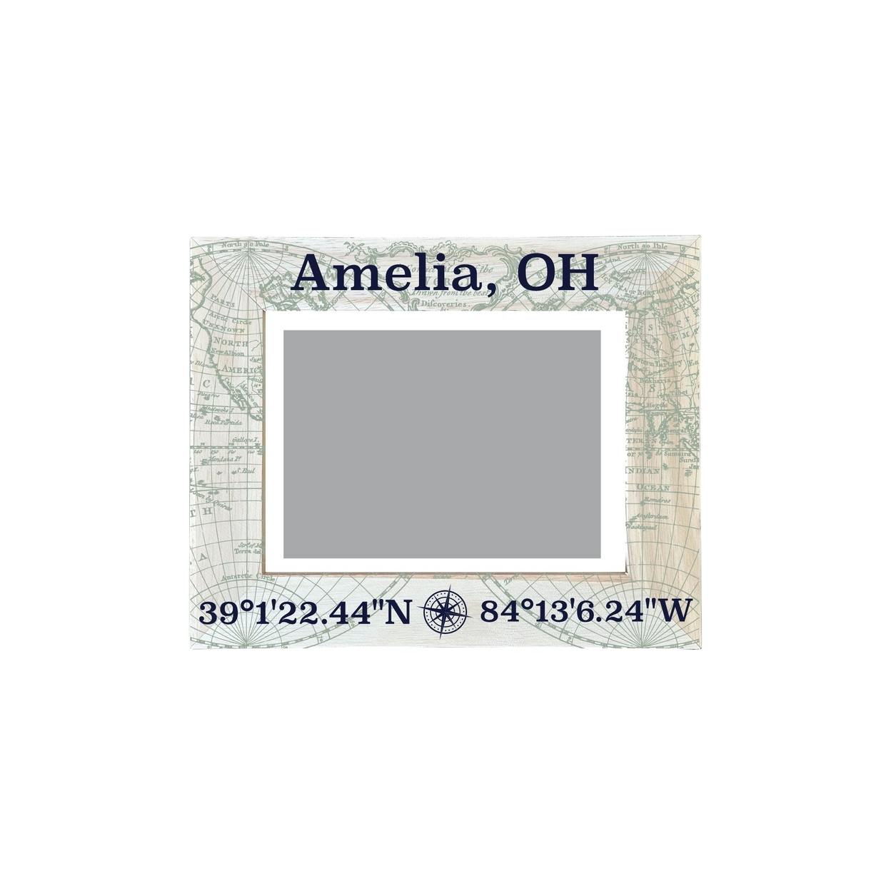 Amelia Ohio Souvenir Wooden Photo Frame Compass Coordinates Design Matted To 4 X 6