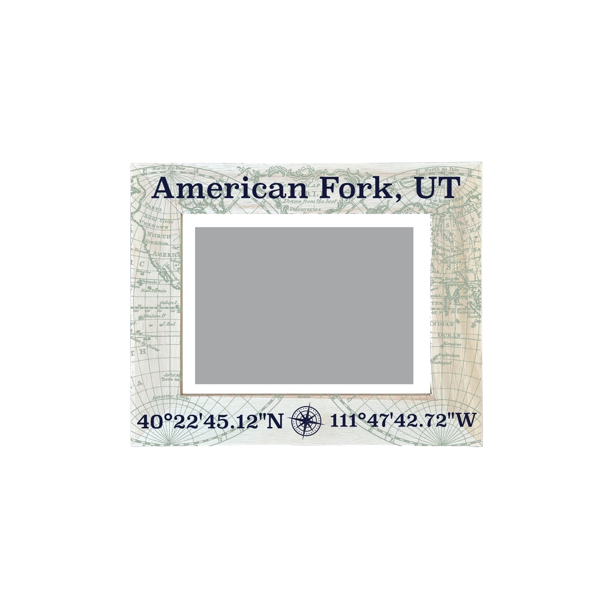 American Fork Utah Souvenir Wooden Photo Frame Compass Coordinates Design Matted To 4 X 6