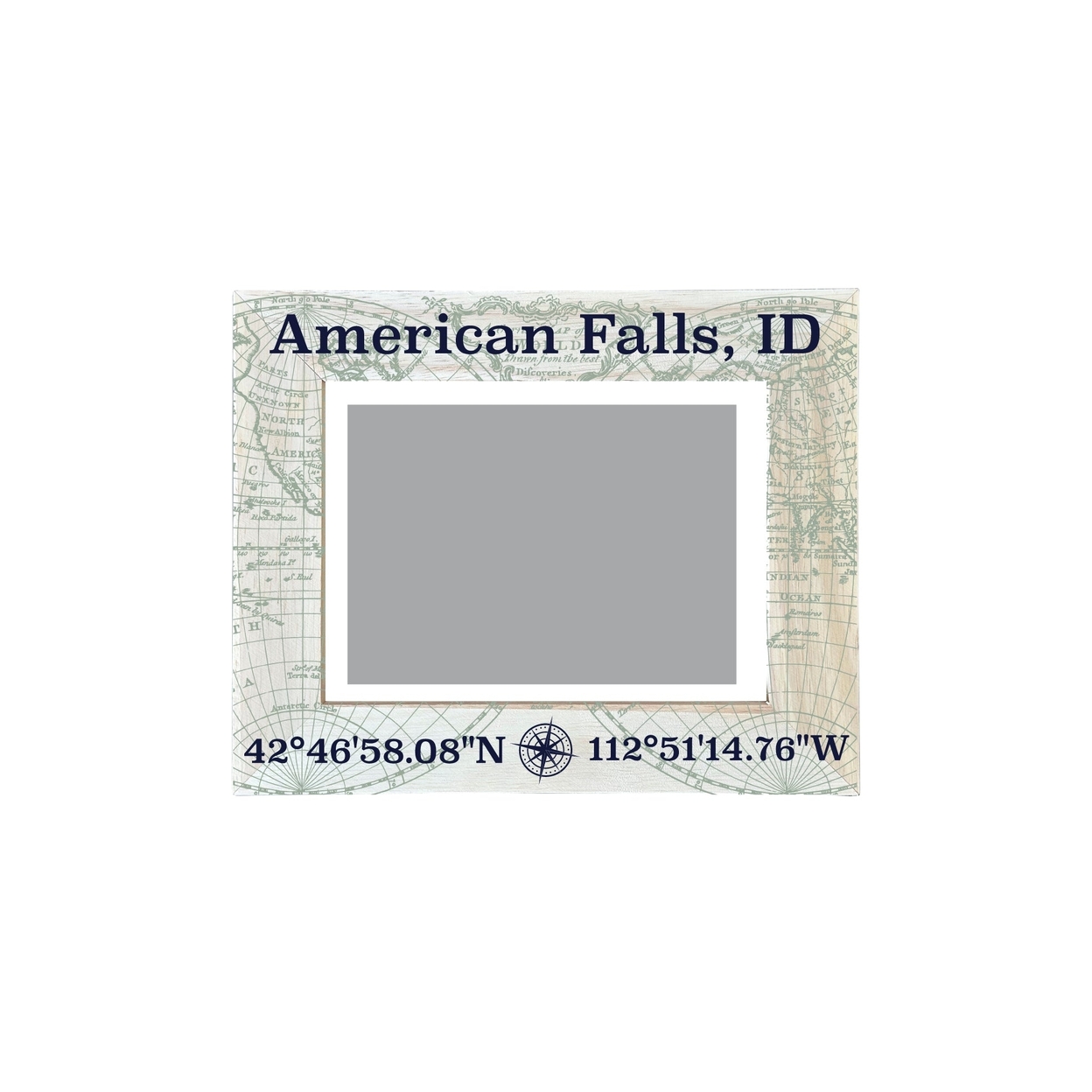 American Falls Idaho Souvenir Wooden Photo Frame Compass Coordinates Design Matted To 4 X 6