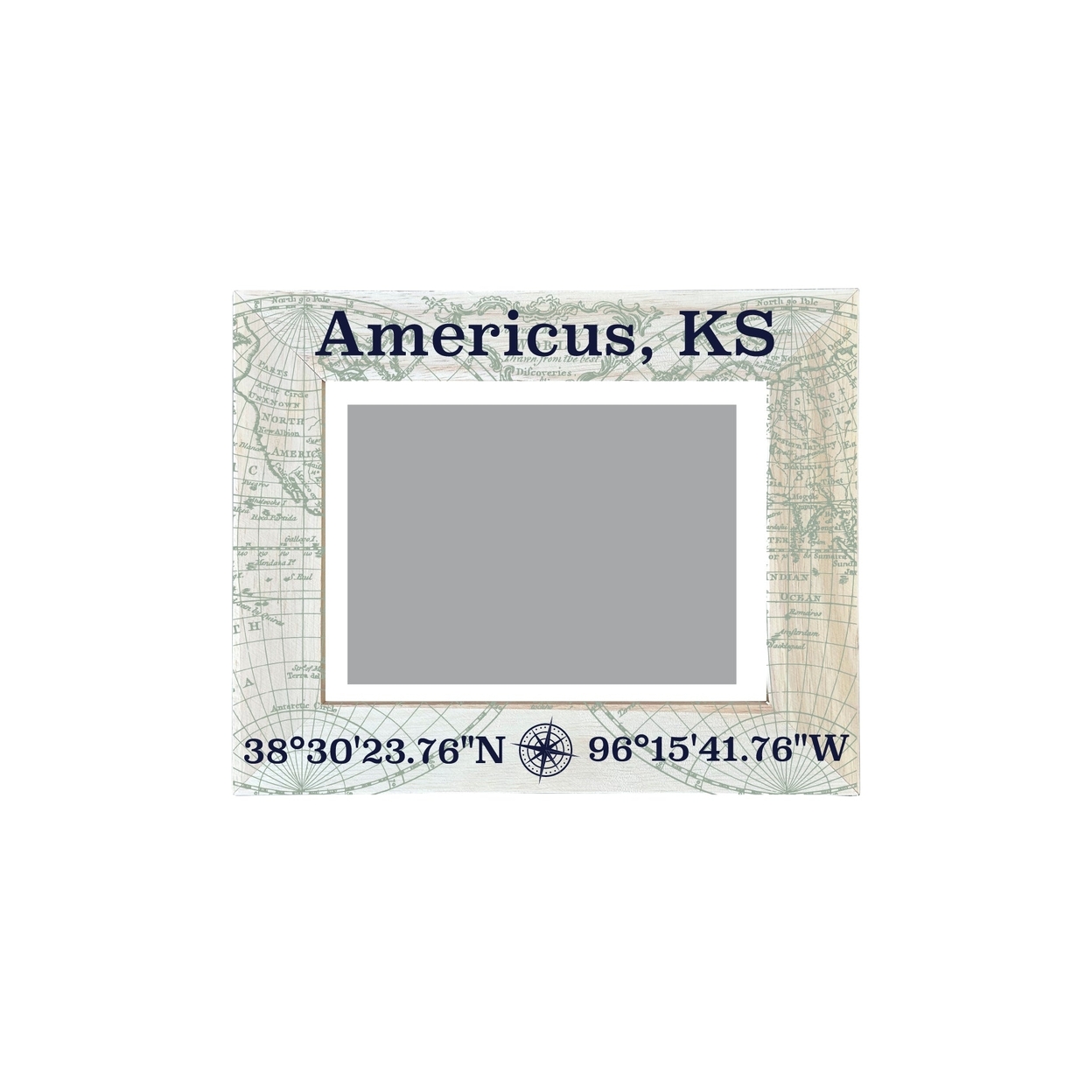 Americus Kansas Souvenir Wooden Photo Frame Compass Coordinates Design Matted To 4 X 6